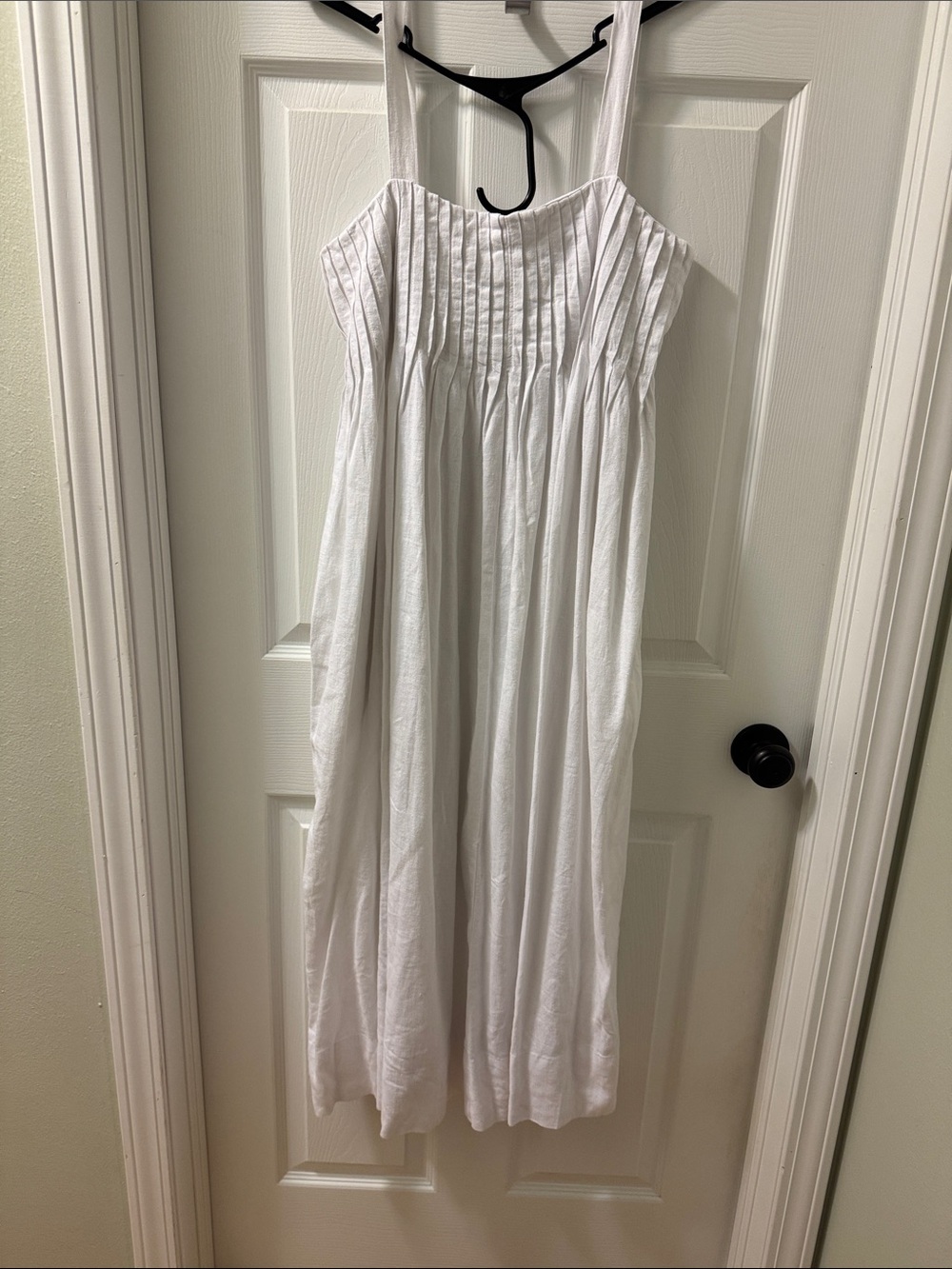 Banana Republic White Linen Maxi Dress with Pleated Bodice